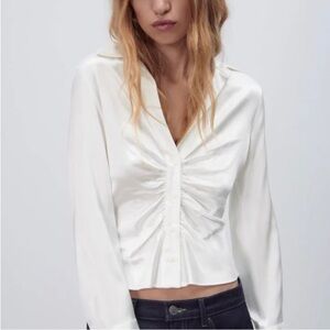 Zara white poplin cinched button up. Size M (fits more like a small)
